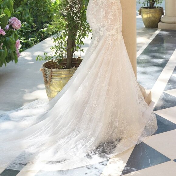 New Strapless Floral Lace Embellished Wedding Gown w/ Sweeping Train CD WL072 - Picture 13 of 13